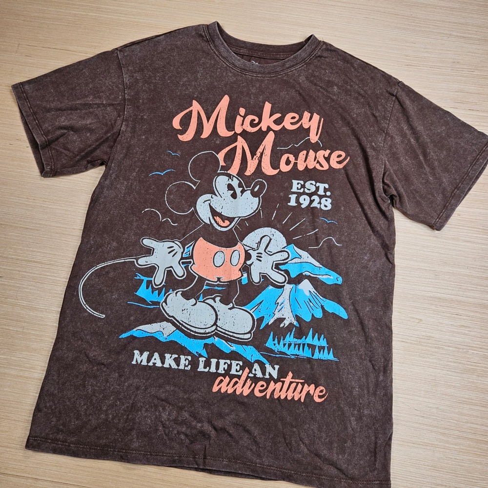 Disney Mickey Mouse Make Life an Adventure T Shirt M Washed Brown Outdoor